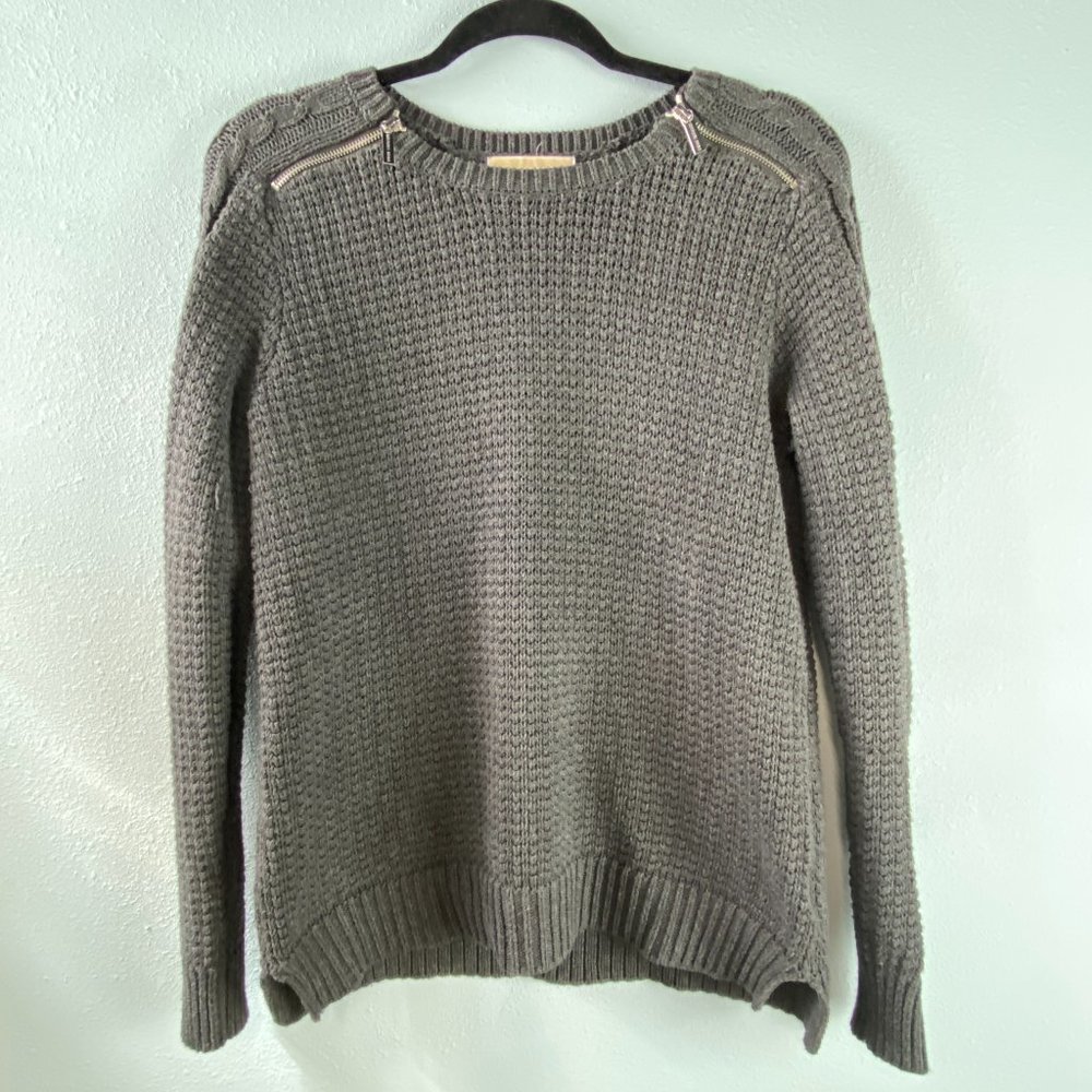 MICHAEL Michael Kors Grey Knit Silver Shoulder Zip Sweater